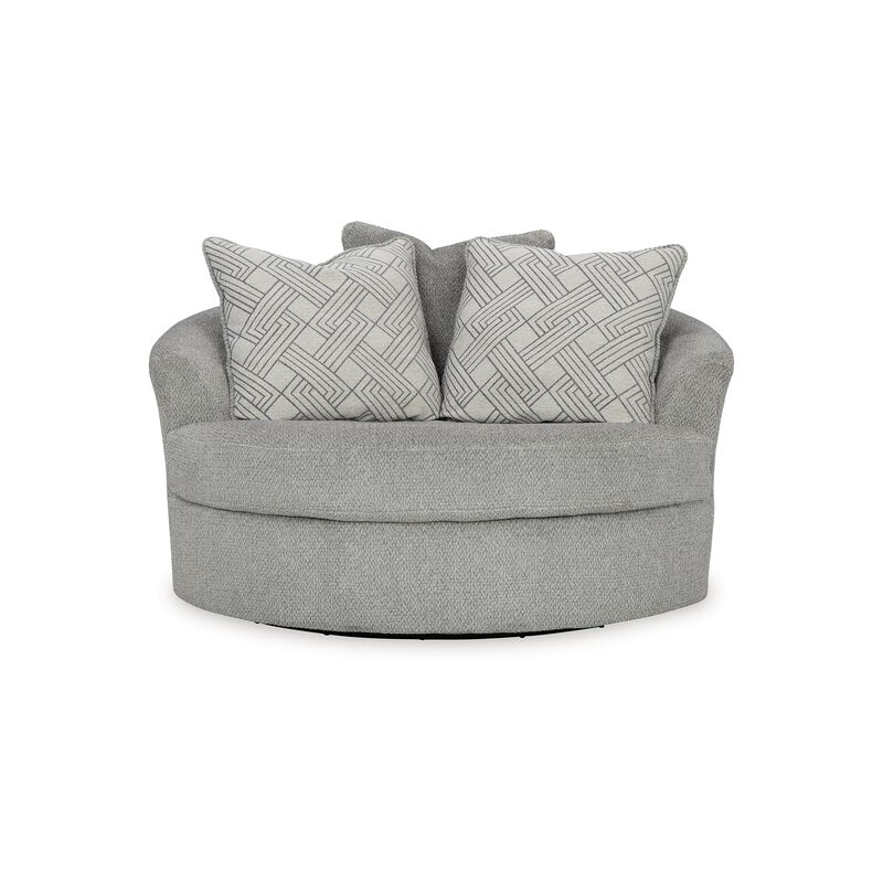 Viney Swivel Round Oversize Chair, 3 Pillows, Cement Gray Polyester - Benzara image number 1