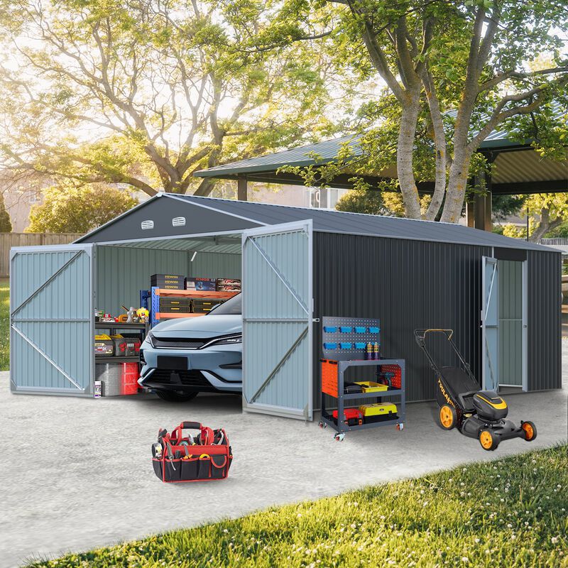 Mondawe 13x20FT 250 Sq.Ft Outdoor Metal Reinforced Frame Versatile Storage Shed