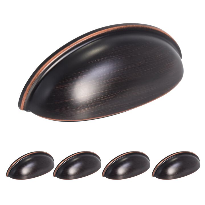 HOMOTEK 5 Pack Drawer Bin Cup Pulls Dresser Pulls for Cabinets Oil Rubbed Bronze - 3 Inch Hole Centers Furniture Handles,Kitchen