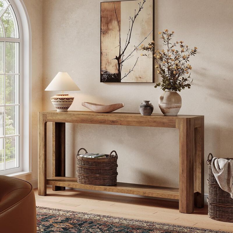 Tribesigns Farmhouse 2-Tier Wood Console Table image number 3
