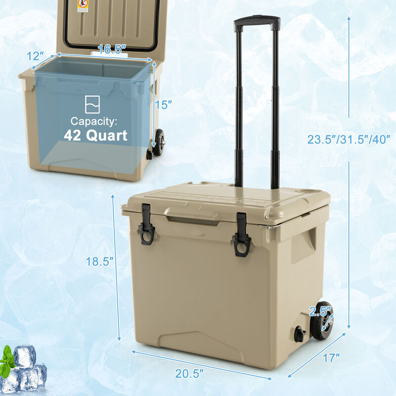 42 Quart Hard Cooler with Wheels and Handle