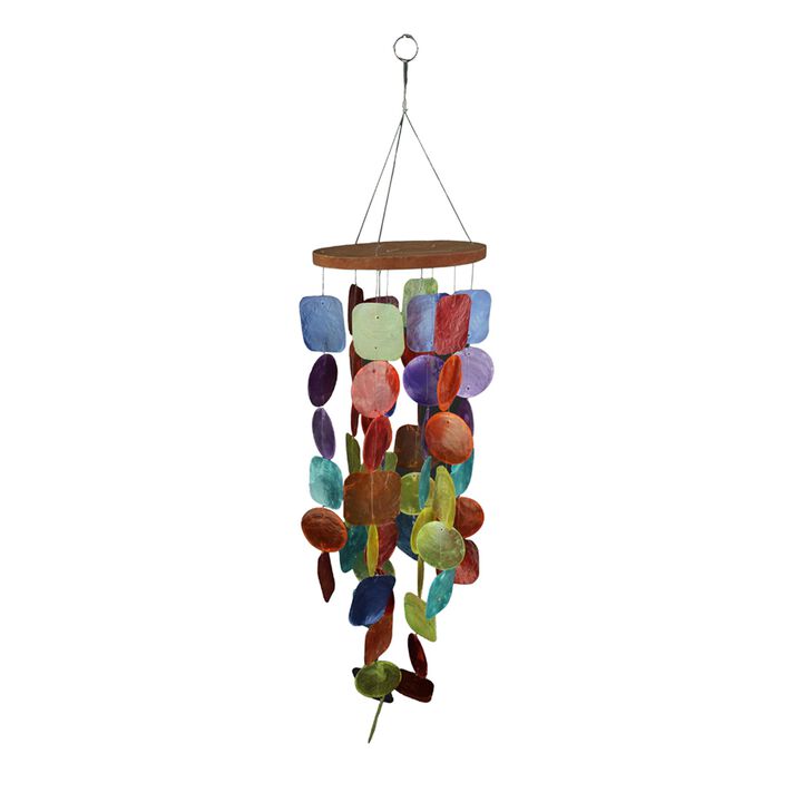 Multicolor Dyed Capiz Shell 26 Inch Long Wind Chime Garden Patio Yard