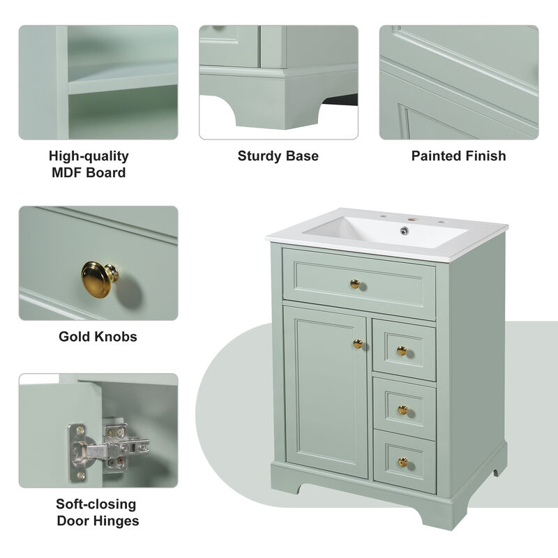 Merax Compact Bathroom Storage Vanity with Left Door Rack Cabinet & 2 Right Drawers image number 5