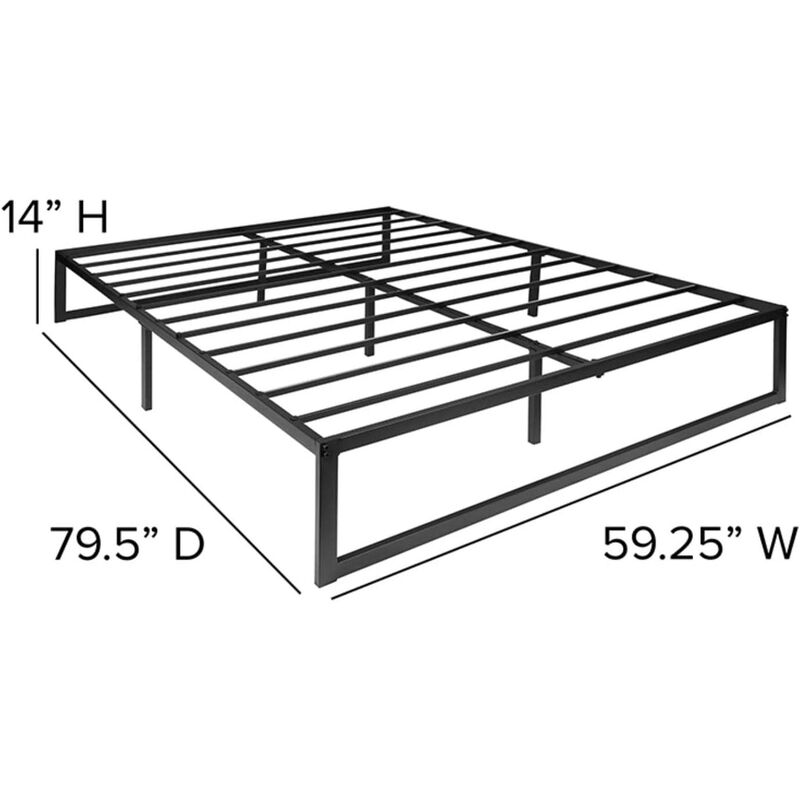 Hivvago Queen Size 14 Inch High Heavy Duty Black Metal Platform Bed Frame