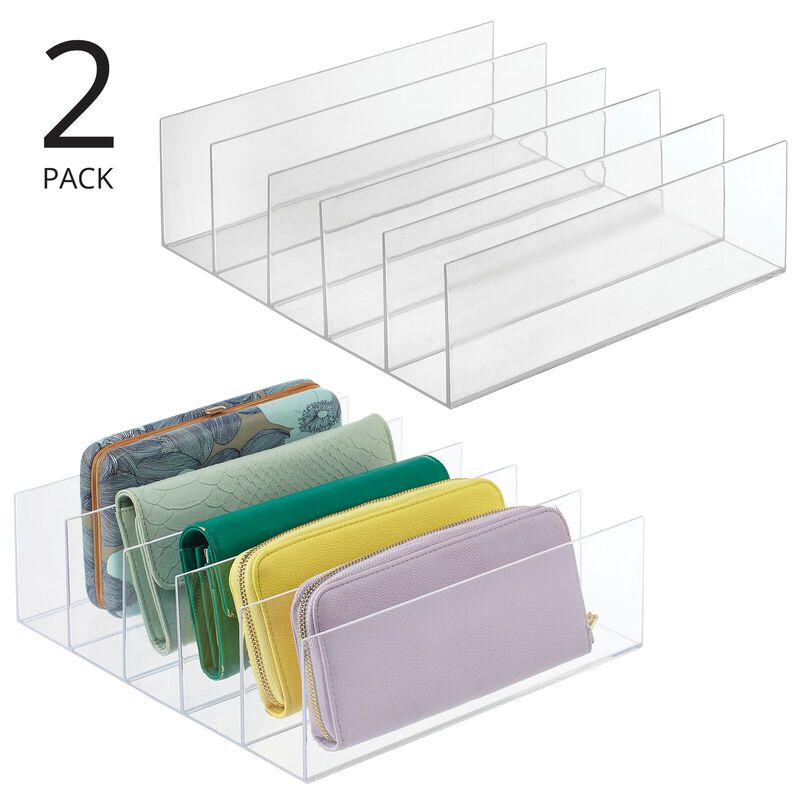 mDesign Plastic Divided Purse Organizer for Bedroom, Closet - 2 Pack - Clear image number 3