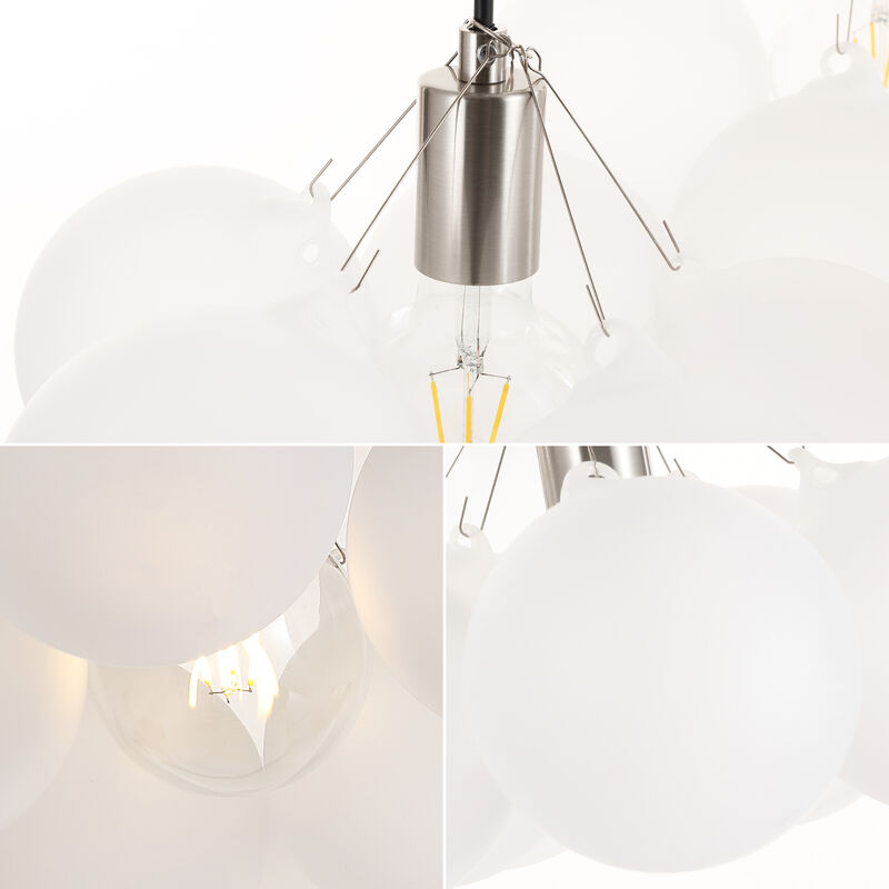Aubrey 24" 3-Light Mid-Century Glam Frosted Glass Orb LED Chandelier, White/Brushed Nickel