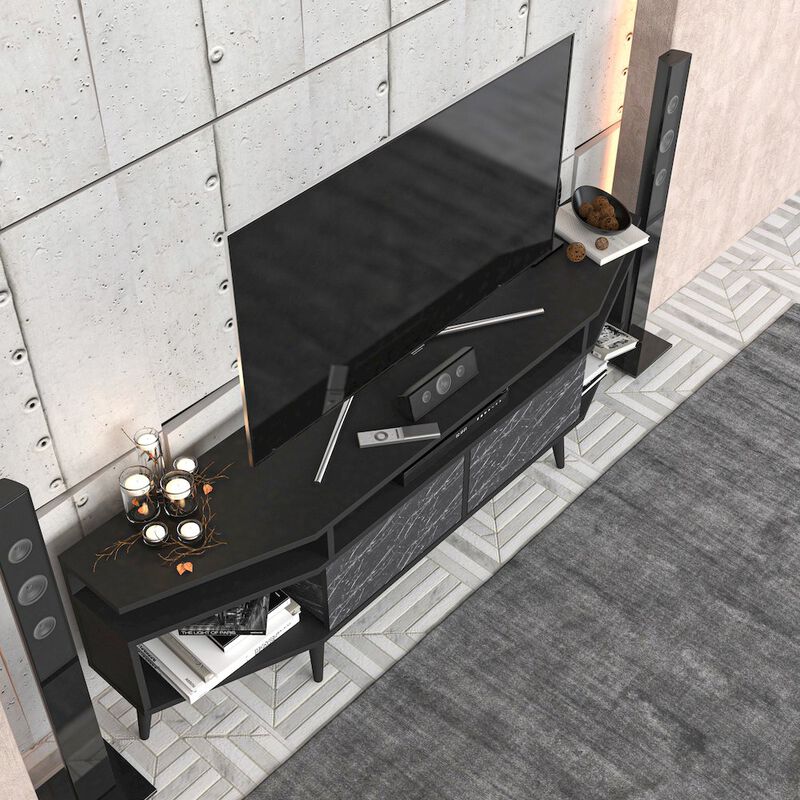 Decorotika Dennis Tv Stand - Black & Bendire Marble