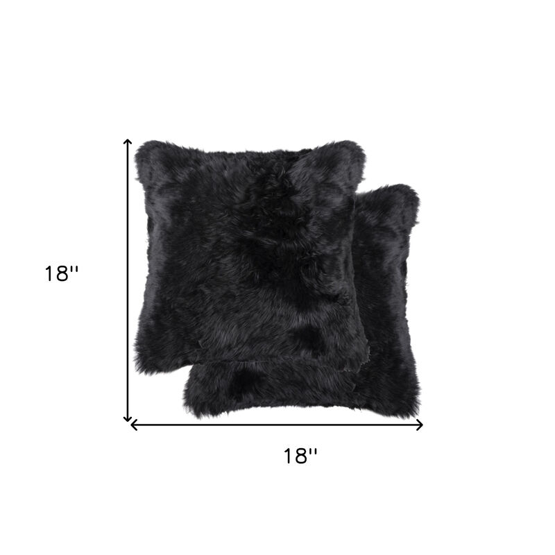 HomeRoots Set of Two 18" Black Sheepskin Throw Pillows image number 2