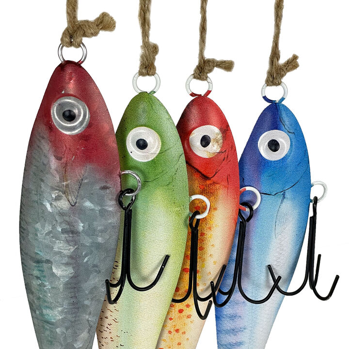 Vintage Fishing Lure Wall Hangings &ndash; Set of 4, Multicolor Nautical Art