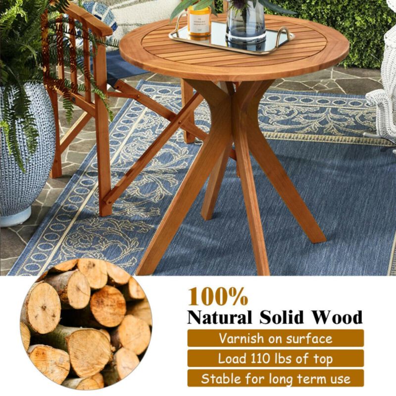 Hivvago 27 Inch Outdoor Round Solid Wood Coffee Side Bistro Table