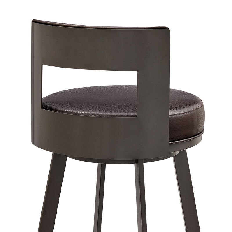 Lynof Swivel Stool in Silver Metal with Grey Faux Leather