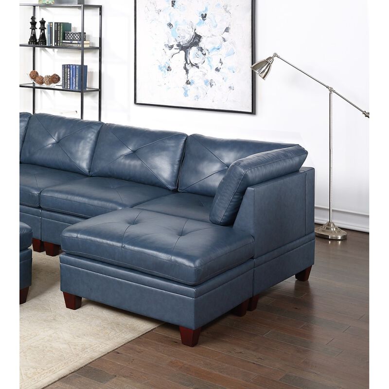 Contemporary Genuine Leather 1pc Ottoman Ink Blue Living Room Furniture