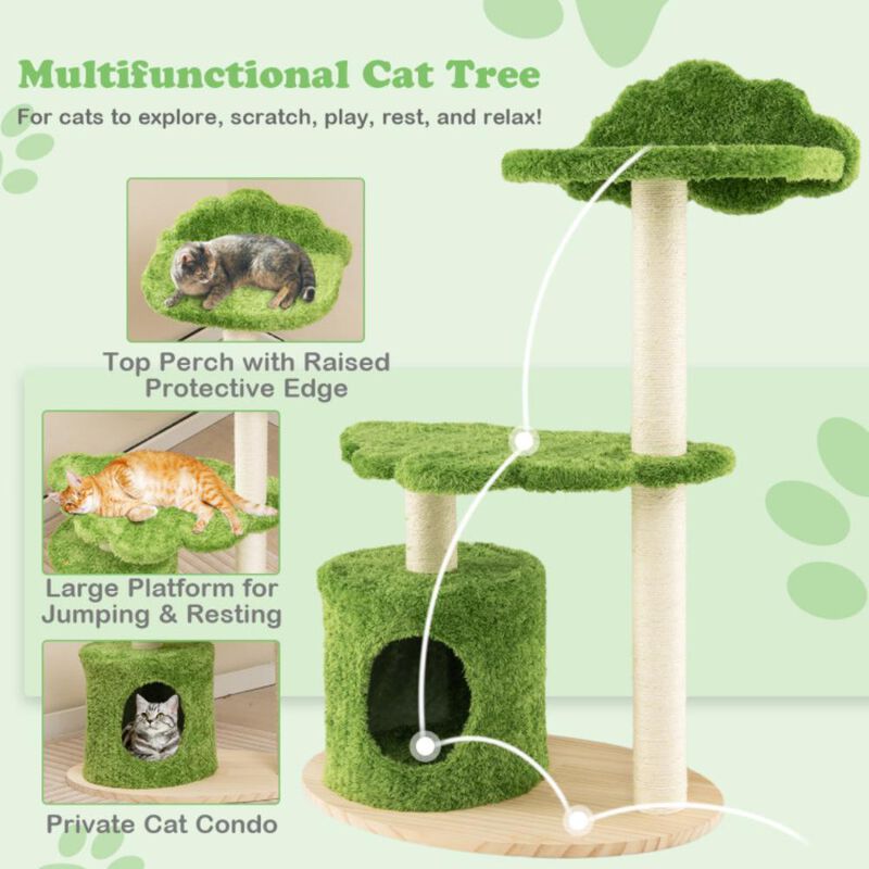 Hivvago 38 Inch Cute Cat Tree for Indoor Cats with Fully Wrapped Sisal Scratching Posts-Green