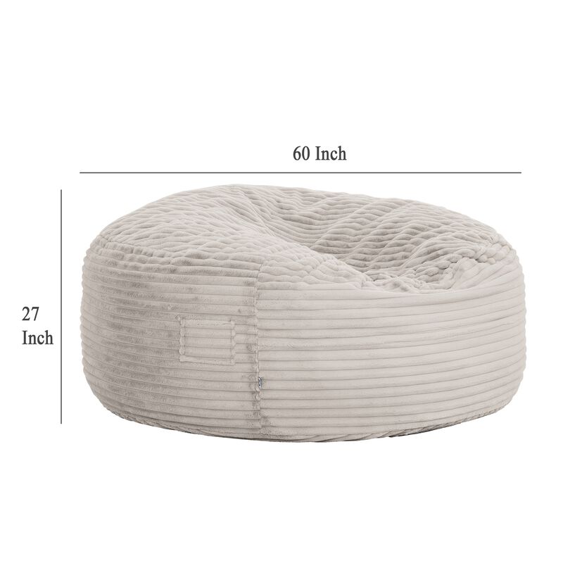 Sealy Bean Bag Chair, Soft Faux Fur Cover, Shredded Foam Fill, Beige - Benzara image number 4