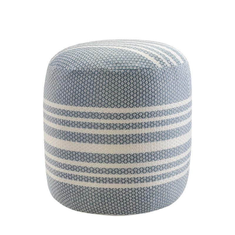 Round Striped Polyester Pouf Ottoman for Extra Seating or Stylish Accent