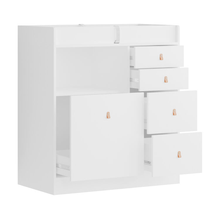 White 5-Drawers 33.5 in. Width Dresser, Kids Low Dresser, Changing Table with Shelf