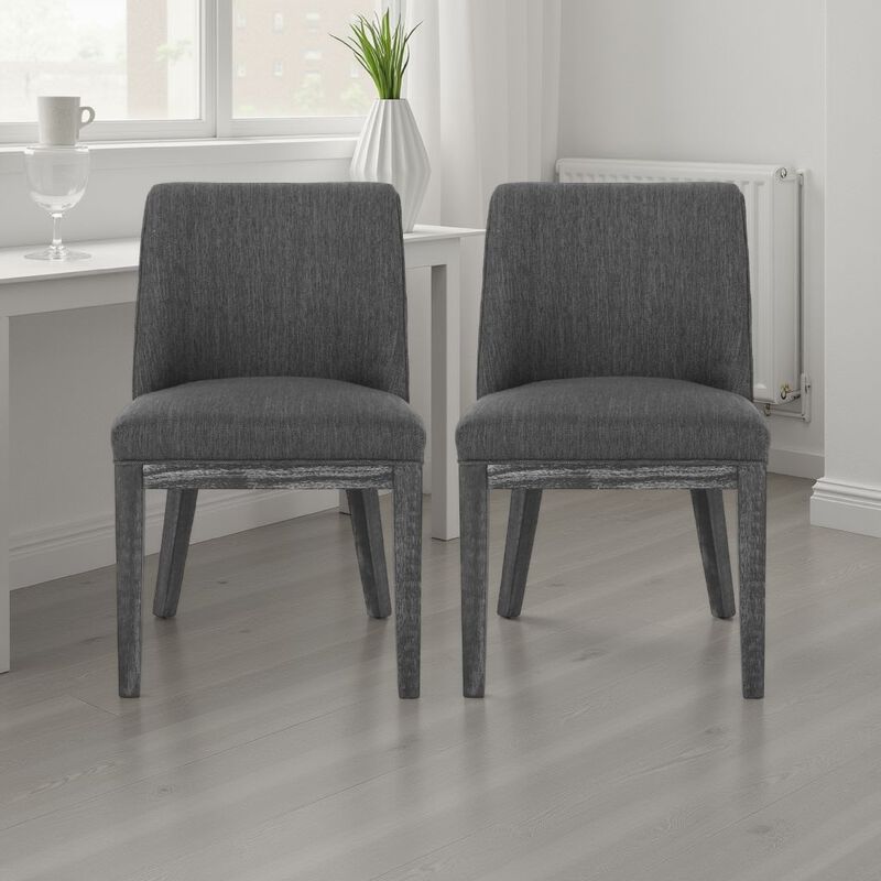 Edena Dining Chair Set of 2, Black Rubberwood, Charcoal Gray
