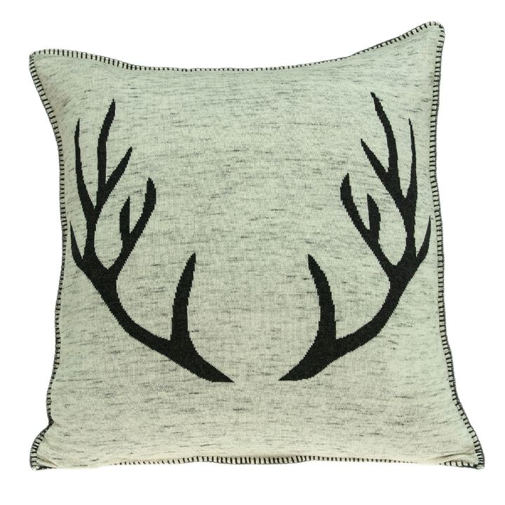 20” Tan and Black Lodge Style Antlers Knitted Square Throw Pillow