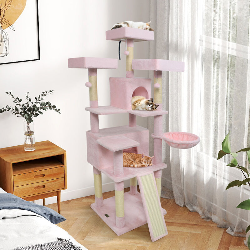 Tall Cat Tree with 3 Upholstered Perches and 2 Spacious Cat Condos image number 7