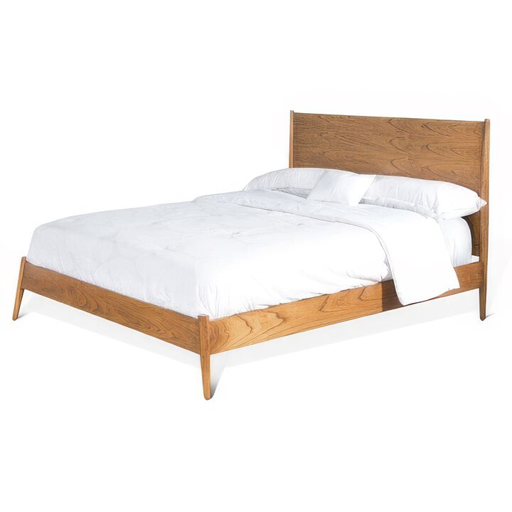 Amy King Size Platform Bed, Low Profile Frame, Panel Headboard, Brown - Benzara