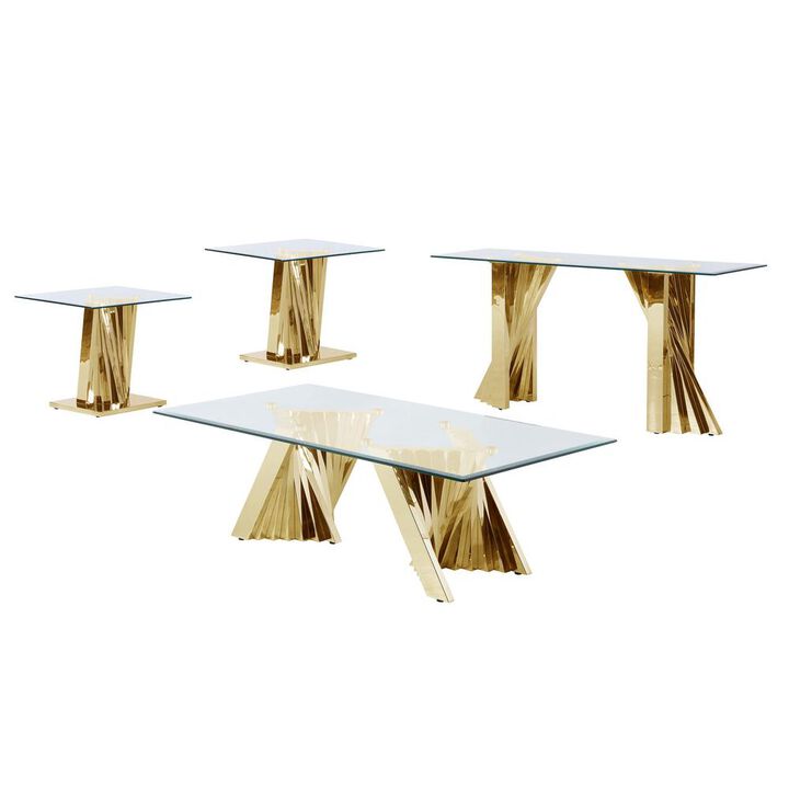 Best Quality Furniture Glass Coffee Table Sets: Coffee Table, 2 End Tables and Console Table with Stainless Steel Gold Base