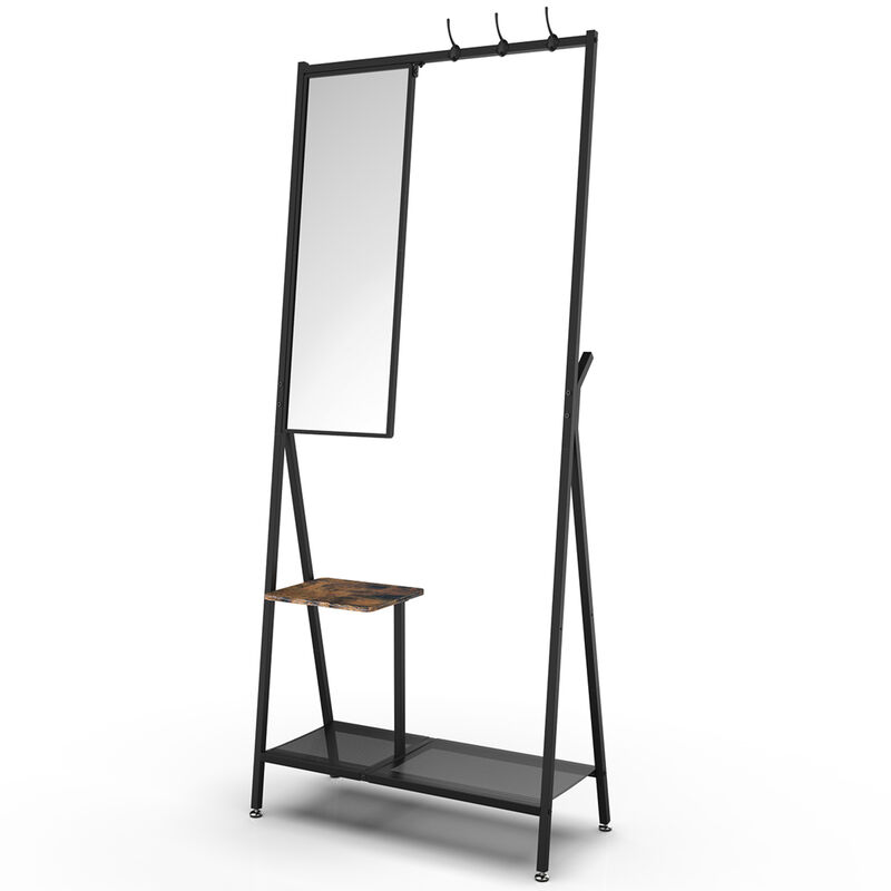 GOODSILO Multifunctional Hall Tree Coat Rack with Integrated Mirror and Shoe Storage, Sturdy Metal Frame Entryway Organizer for Living Room and Bedroom image number 8