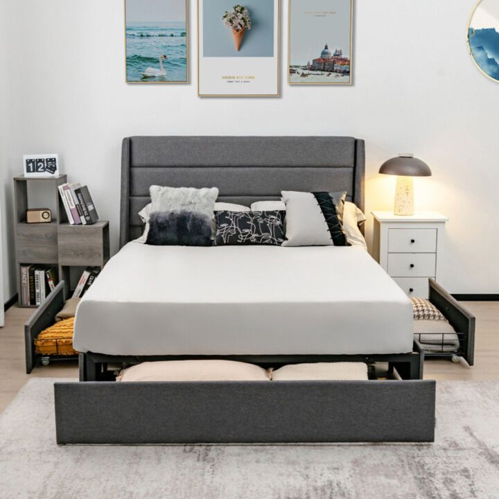 Upholstered Platform Bed Frame with 3 Storage Drawers