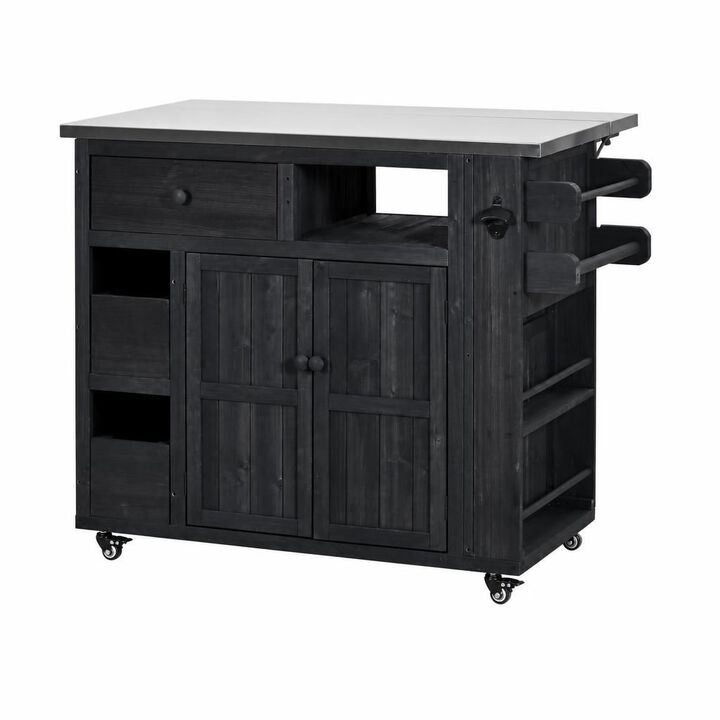 ELEMENT ACE Extendable Solid Wood Outdoor Kitchen Island Grill Table With Storage Drawers Spice Rack For Backyard BBQ And Meal Prep