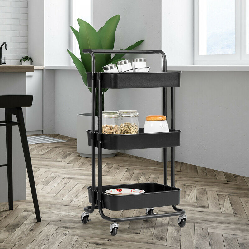 3-Tier Utility Cart Storage Rolling Cart with Casters