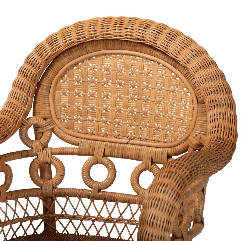 bali & pari Abigale Natural Rattan Dining Chair - Handwoven Wicker Accent Chair with Arms and Openwork Frame for Kitchen or Dining Room image number 4