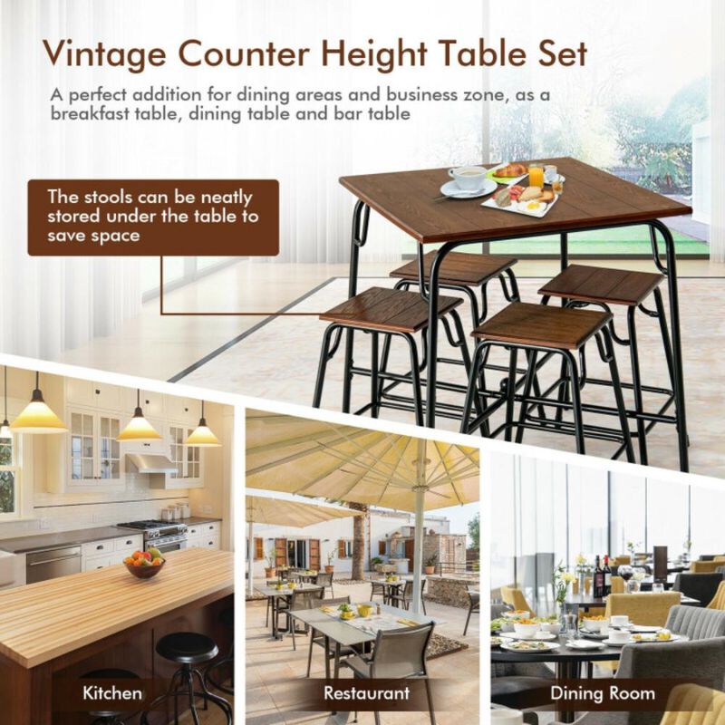 Hivvago 5 Pieces Bar Table Set with 4 Counter Height Backless Stools