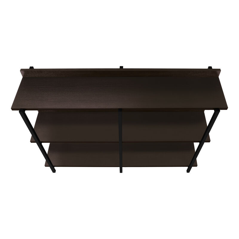 HomeRoots 47" Brown and Black Wood and Metal Frame Console Table With Three Shelves image number 2