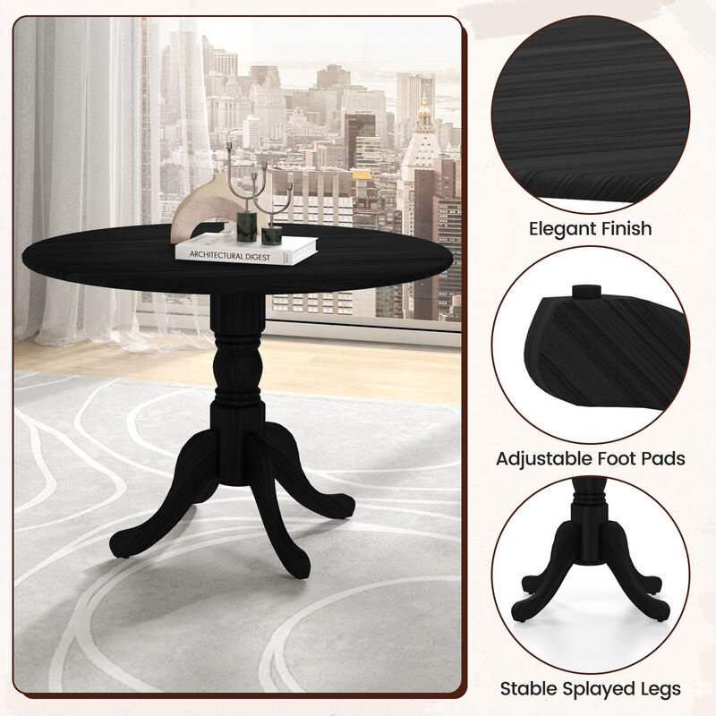 Wooden Dining Table with Round Tabletop and Curved Trestle Legs.