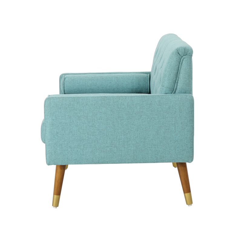 Lita Wide Accent Club Chair, Button Tufted, Light Blue Textured Fabric