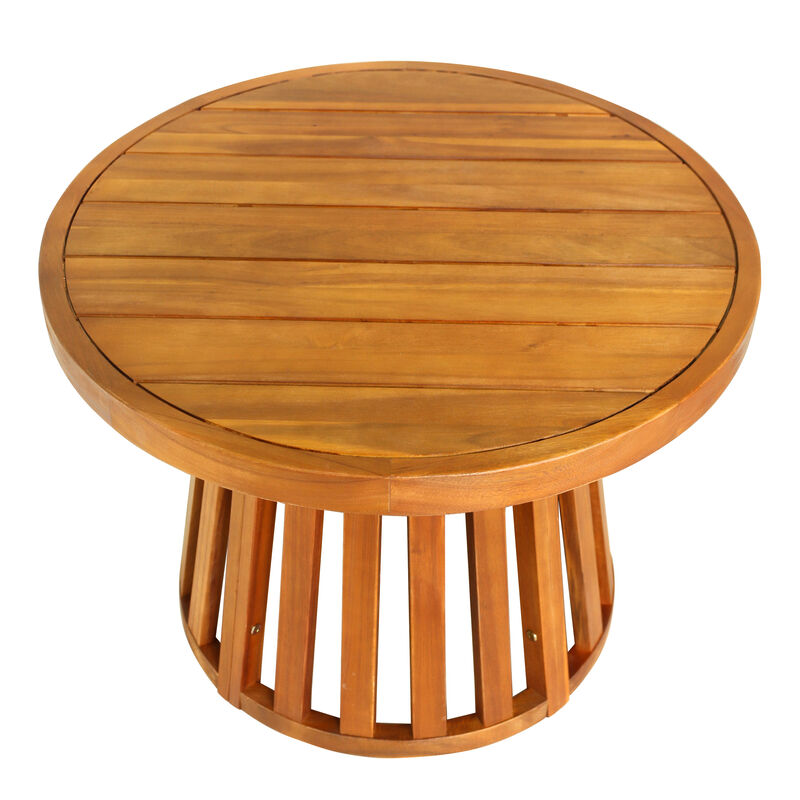 Solanya Modern Coastal Acacia Wood Indoor/Outdoor Pedestal Base Round Coffee Table image number 7