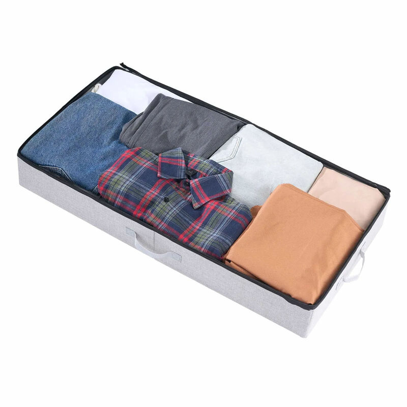 Set of 2 Under Bed Storage Containers with Clear Lids for Clothes, Shoes, and Blankets-Grey image number 7