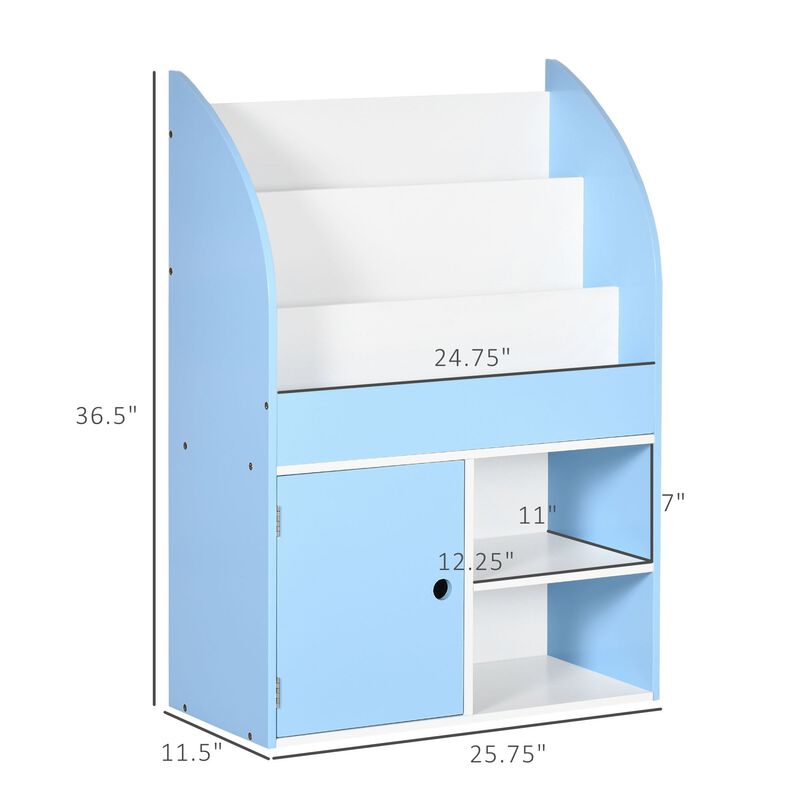 Toy Storage Organizer, Kids Bookshelf, Freestanding Children Bookcase with Cabinet for Toys Clothes Books, Blue