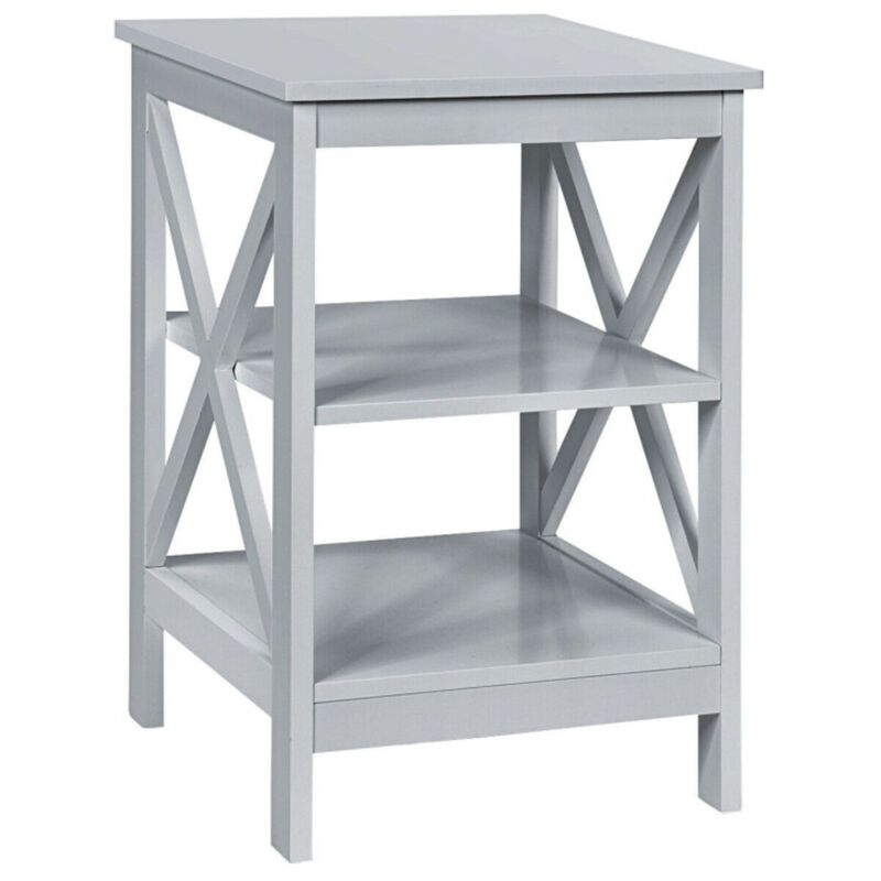 3-Tier Nightstand End Table with X Design Storage image number 1