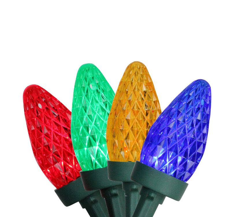 100ct Multi-Color Faceted LED C7 Christmas Lights  66ft Green Wire image number 0