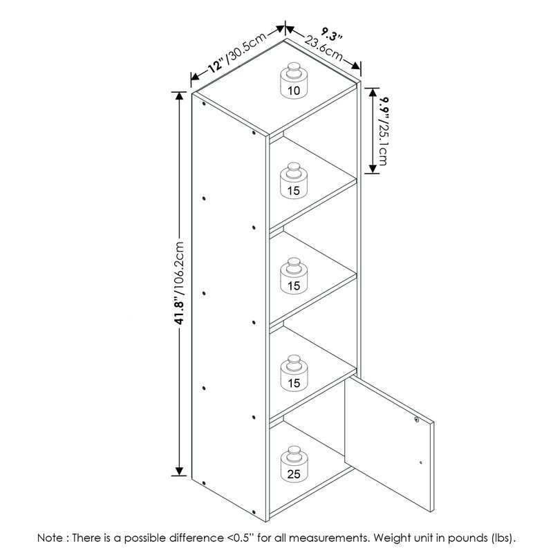 Furinno Luder Shelf Bookcase with 1 Door Storage Cabinet, Blackwood