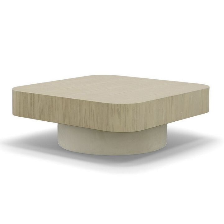 Cid Macy 40 Inch Coffee Table, Square, Modern Style Beige Brown Finish - Benzara