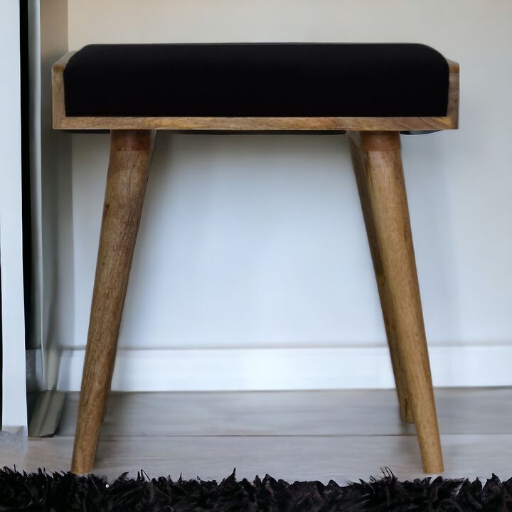 Artisan Furniture Black Velvet Tray Style Solid Wood Oak-ish Footstool