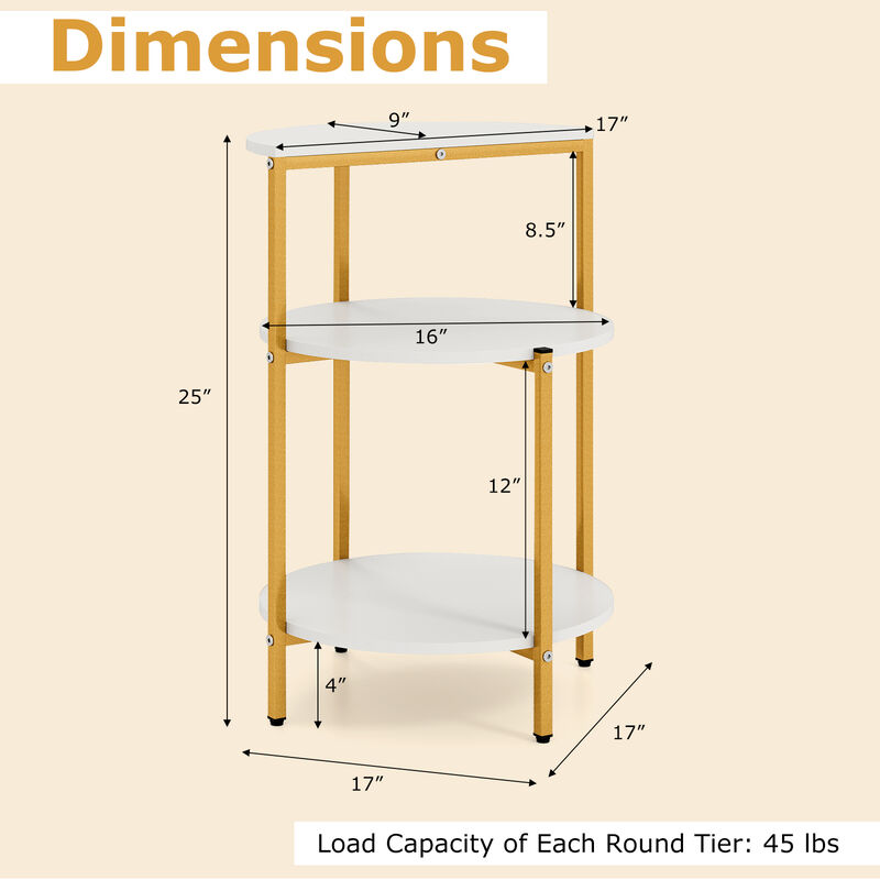 Round End Table with 3 Tier Storage Shelf for Bedroom and Small Spaces image number 2