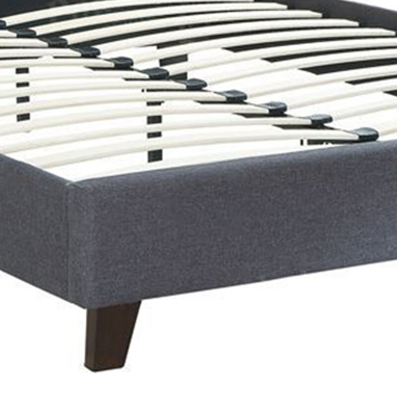 Polyfiber Upholstered Queen Size Bed Featuring Nail head Trim Blue Gray - Benzara