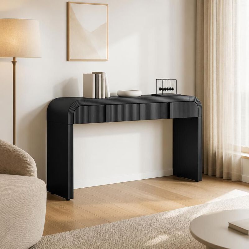 GOODSILO Modern Console Table with 2 Spacious Storage Drawers, Fluted Rounded Silhouette Entryway Table for Hallway, Living Room and Entryway Spaces image number 2