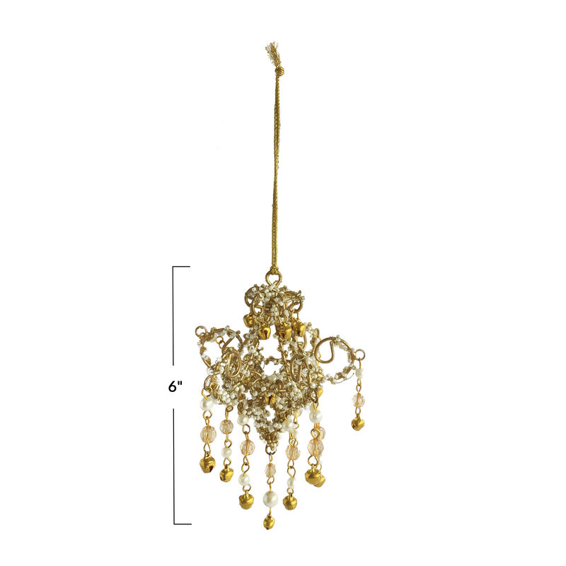 Handmade Metal, Glass and Acrylic Beaded Chandelier Ornament, Gold Finish image number 1