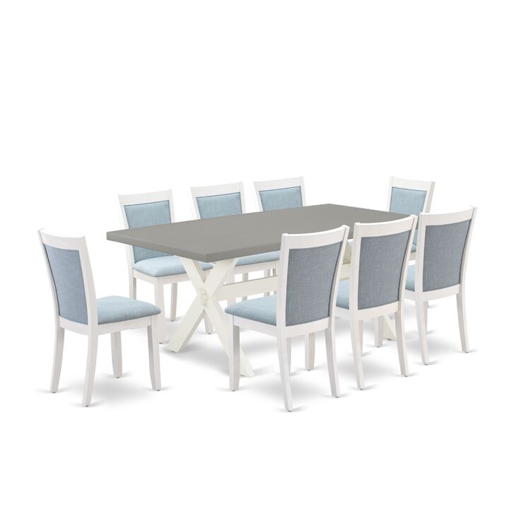 East West Furniture X097MZ015-9 9Pc Dining Room Set - Rectangular Table and 8 Parson Chairs - Multi-Color Color