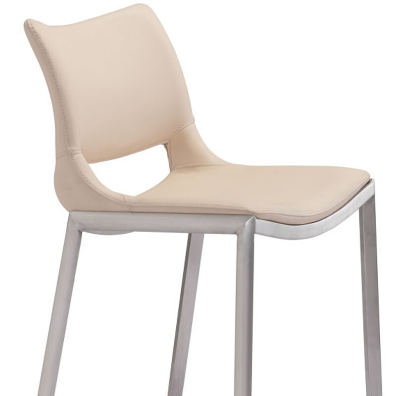 Hivvago Set of Two 29 Inch Light Pink And Silver Steel Low Back Bar Height Bar Chairs
