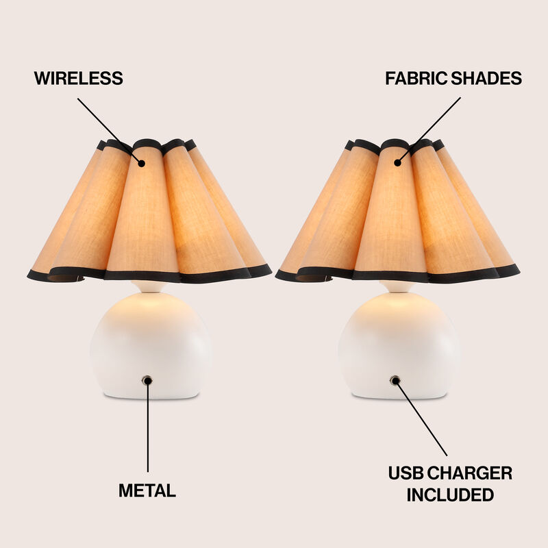 Billie 10.5" Classic Vintage Scalloped Shade Regarcheable/Cordless Dimmable Integrated LED Table Lamps