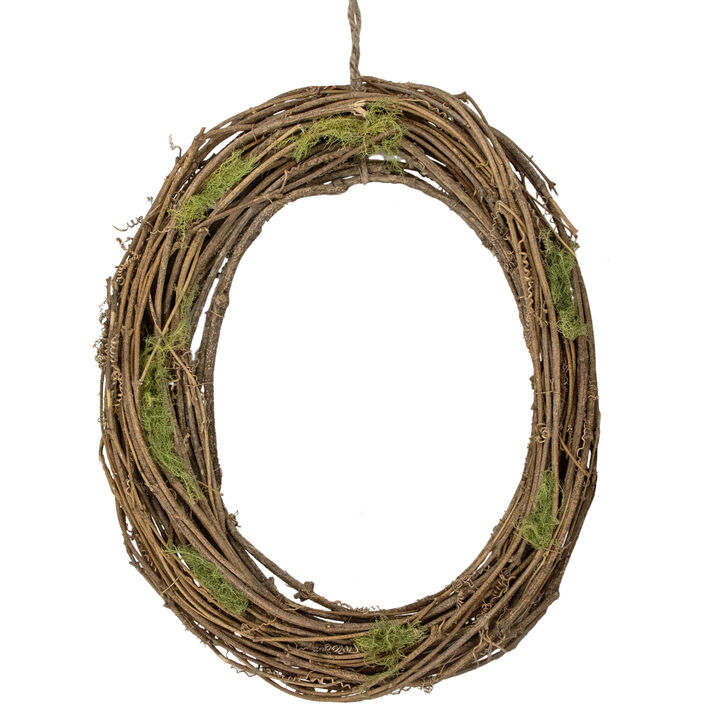 Natural Grapevine and Twig Oval Spring Wreath with Moss  15.5-Inch  Unlit